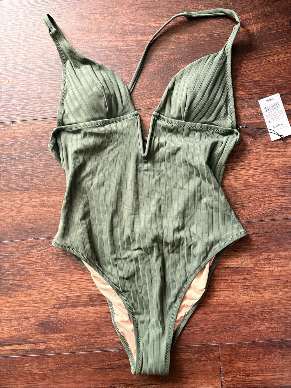 Women’s Olive Green Ribbed One-Piece Swimsuit